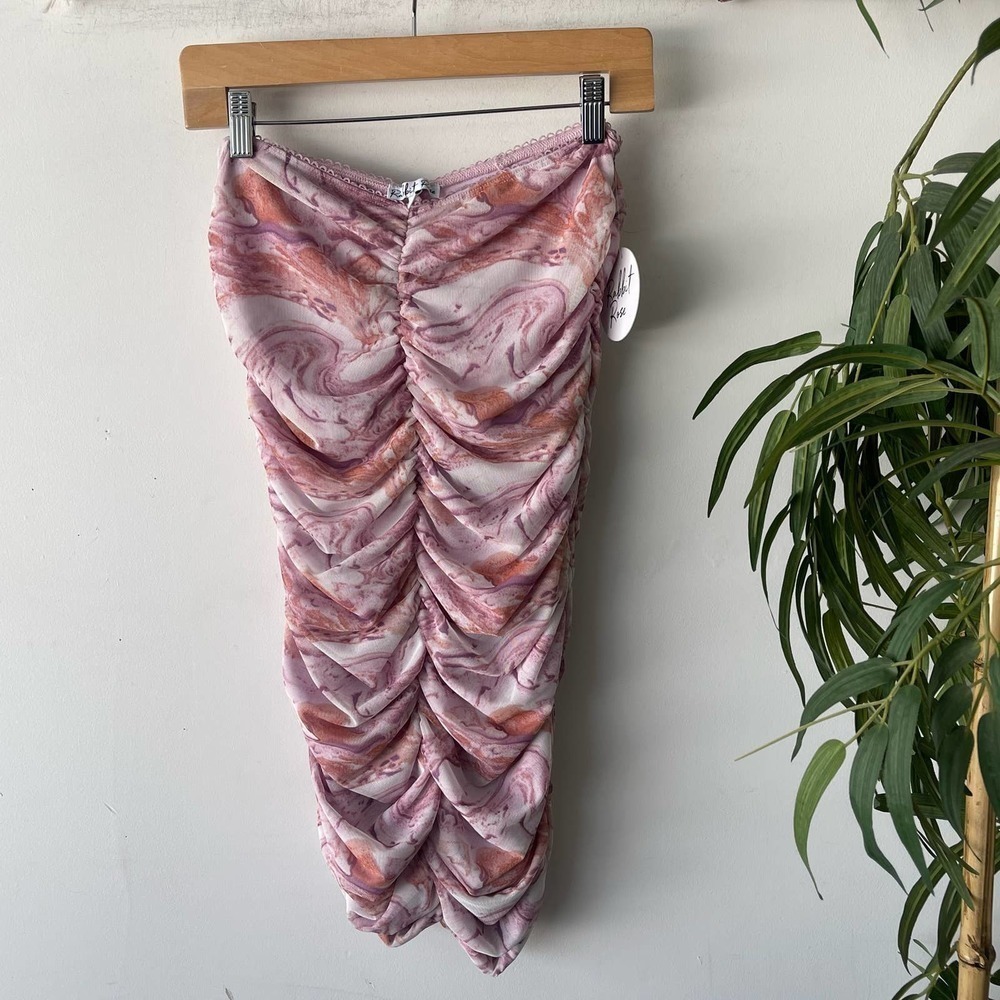 Rabbit Rose Skirt Womens Large Pink Ruched Slinky Party Barbie Summer Mesh
